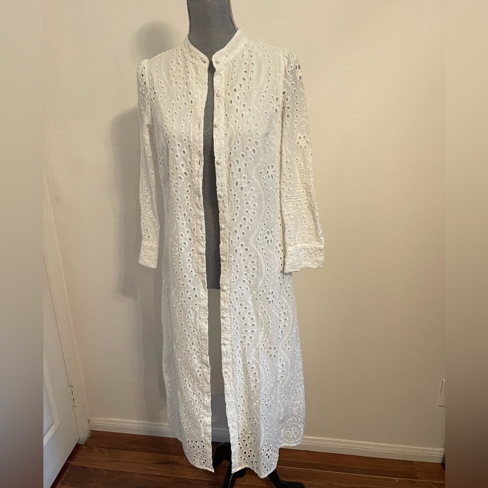 Elegant White Eyelet Long Dress. Size Medium